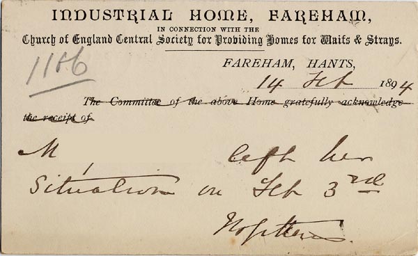 Large size image of Case 1106 15. Postcard from Girls Industrial Home, Fareham 14 February 1894
 page 2