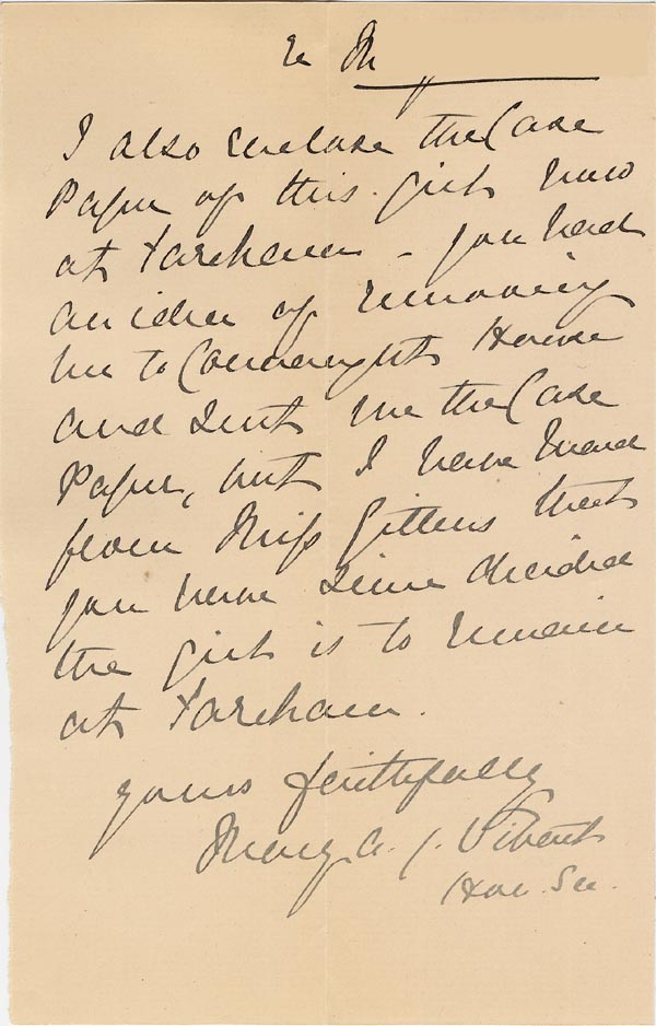 Large size image of Case 1106 16. Letter from Girls Industrial Home, Fareham c. February 1894
 page 1