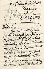 Image of Case 1106 3. Letter from the Barnes Ladies Association 29 July 1887
 page 1