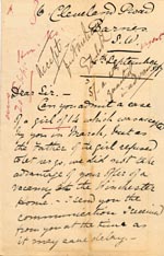 Image of Case 1138 5. Letter from Mrs C. Jonas, Barnes Ladies Association 14 September 1887
 page 1