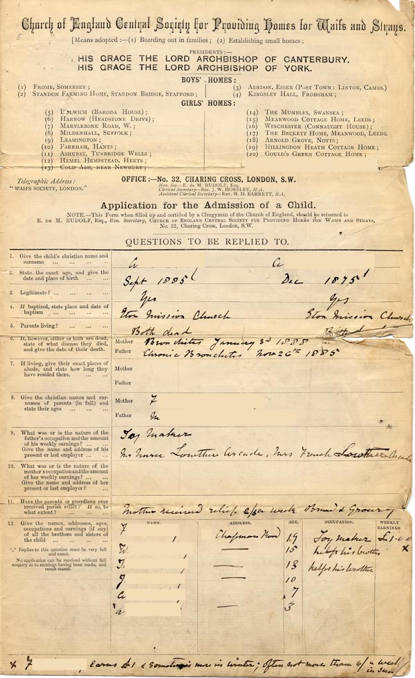Large size image of Case 1214 1. Application to Waifs and Strays' Society 11 September 1888
 page 1