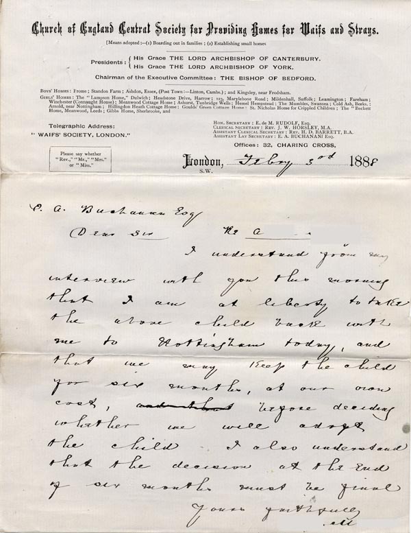 Large size image of Case 1214 6. Letter to E.A. Buchanan 3 February 1888
 page 1