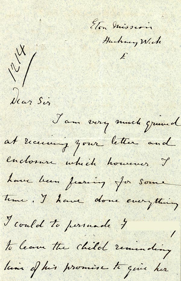 Large size image of Case 1214 12. Letter from Eton Mission, Hackney 24 July 1888
 page 1