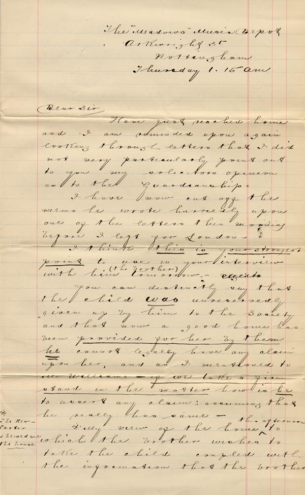 Large size image of Case 1214 16. Letter from adoptive father  c. 23 August 1888
 page 1