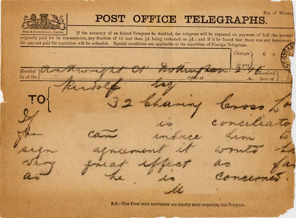 Large size image of Case 1214 23. Telegraph to Mr Rudolf
 page 1