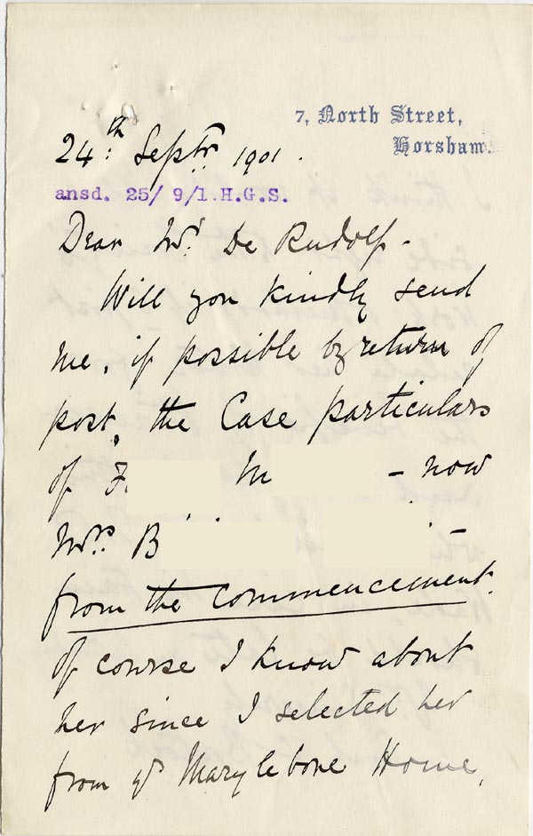 Large size image of Case 1265 11. Extract of letter from Mrs Bostock 11 September 1901
 page 1