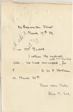 Image of Case 1265 5. Letter from Miss Lee 17 March 1889
 page 1