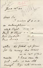 Image of Case 1265 9. Letter from Miss Robinson 14 June 1892
 page 1