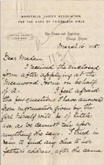 Image of Case 1269 2. Letter from the Wakefield Ladies Association 16 March 1888
 page 1