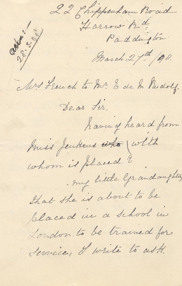 Large size image of Case 1294 3. Letter from E's paternal grandmother 27 March 1890
 page 1