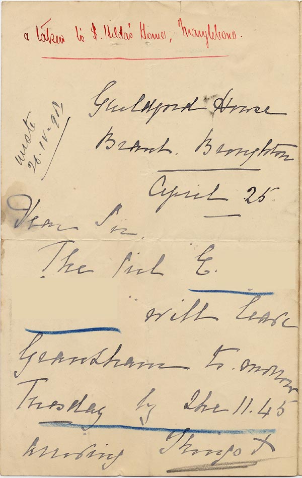 Large size image of Case 1294 4. Letter from Revd Edward Rudolf  25 April 1890
 page 1