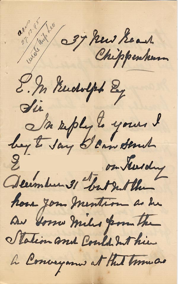 Large size image of Case 1294 14. Letter from Miss Wheeler to Revd Edward Rudolf  26 December 1895 
 page 1