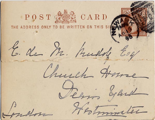 Large size image of Case 1294 22. Postcard from Miss Lamb, Guildford Home to Revd Edward Rudolf  19 April 1898
 page 1