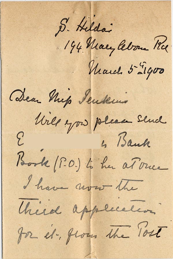 Large size image of Case 1294 24. Letter from Mr Walton to Miss Jenkins  5 March 1900
 page 1