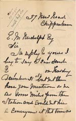 Image of Case 1294 14. Letter from Miss Wheeler to Revd Edward Rudolf  26 December 1895 
 page 1
