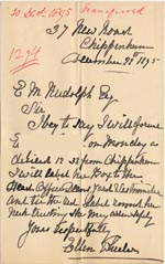 Image of Case 1294 16. Letter from Miss Wheeler to Revd Edward Rudolf  28 December 1895 
 page 1