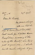 Image of Case 1294 23. Letter from Mrs Bere to Revd Edward Rudolf  29 April 1898
 page 1