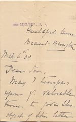 Image of Case 1294 25. Letter from Miss Lamb, Guildford Home to Mr Hunt  6 March 1900
 page 1