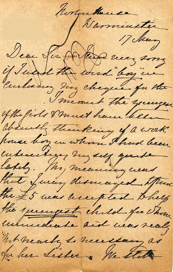 Large size image of Case 1372 5. Letter from Norton House, Warminster 17 May 1888
 page 1