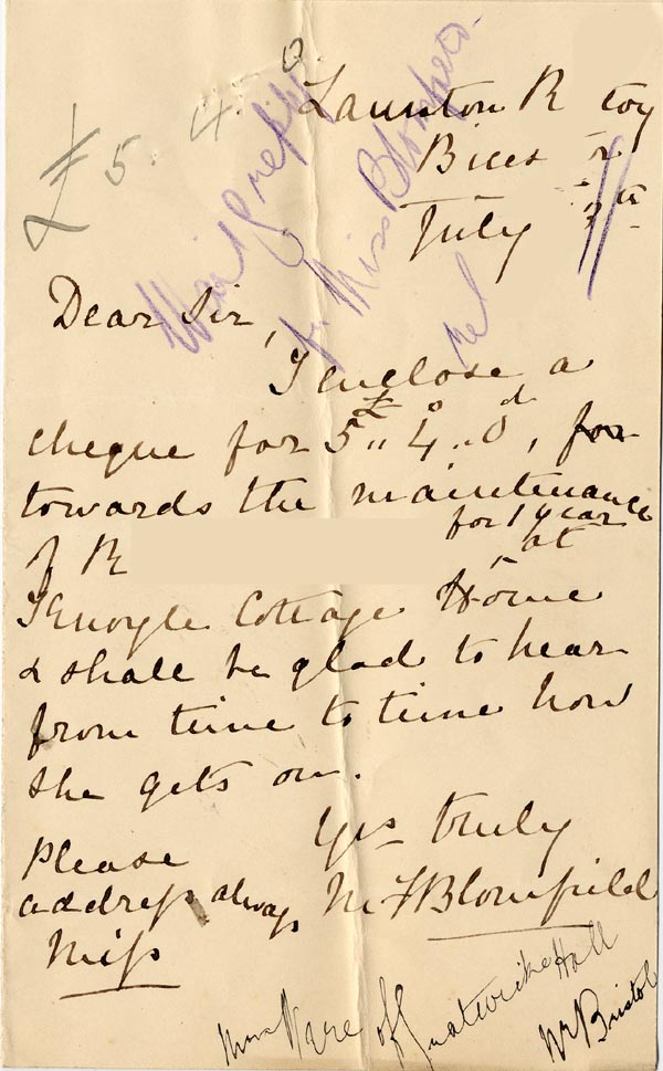 Large size image of Case 1372 8. Letter from Launton Rectory 13 July 1888
 page 1