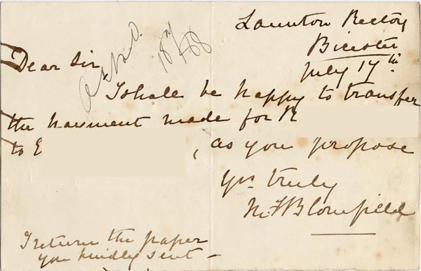 Large size image of Case 1372 9. Letter from Launton Rectory 17 July 1888
 page 1