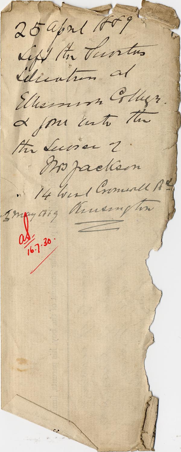 Large size image of Case 1372 12. Note possibly from another case file 25 April 1889
 page 1