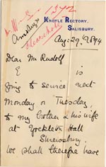 Image of Case 1372 14. Letter from Knoyle Cottage 29 August 1892
 page 1