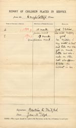 Image of Case 1372 15. Report of Children Placed in Service, Knoyle Cottage 11 January 1896 
 page 1