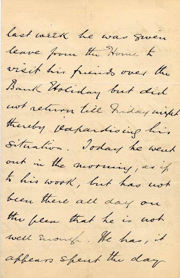 Large size image of Case 1399 13. Letter from Jersey Home for Working Lads 14 August 1893
 page 2