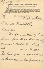 Image of Case 1399 13. Letter from Jersey Home for Working Lads 14 August 1893
 page 1