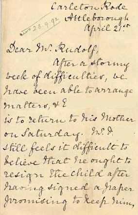 Large size image of Case 2258 9. Letter from Miss Fell  21 April 1892
 page 1