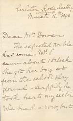Image of Case 2258 4. Letter from Miss Cholmeley 15 March 1892
 page 1