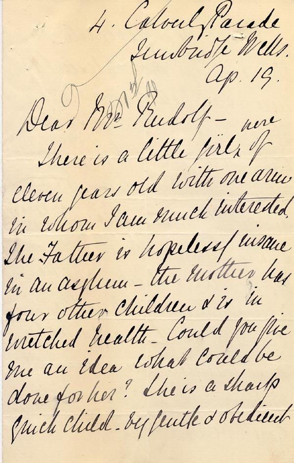 Large size image of Case 2434 2. Letter from Miss D. 19 April 1890
 page 1
