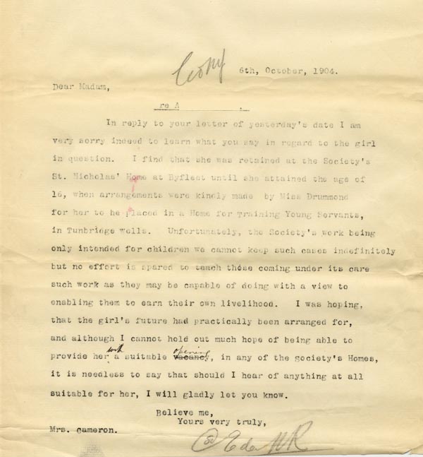 Large size image of Case 2434 11. Reply to Mrs Cameron 6 October 1904
 page 1
