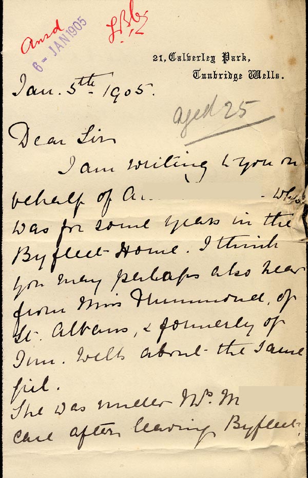 Large size image of Case 2434 13. Letter from Miss Whitlock  5 January 1905
 page 1