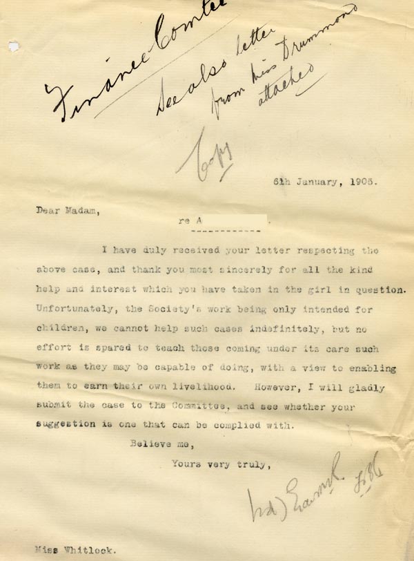 Large size image of Case 2434 14. Reply to Miss Whitlock  6 January 1905
 page 1