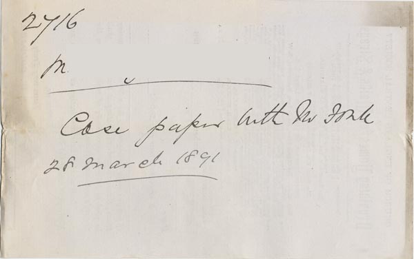Large size image of Case 2716 14. Note concerning case paper 28 March 1891
 page 2