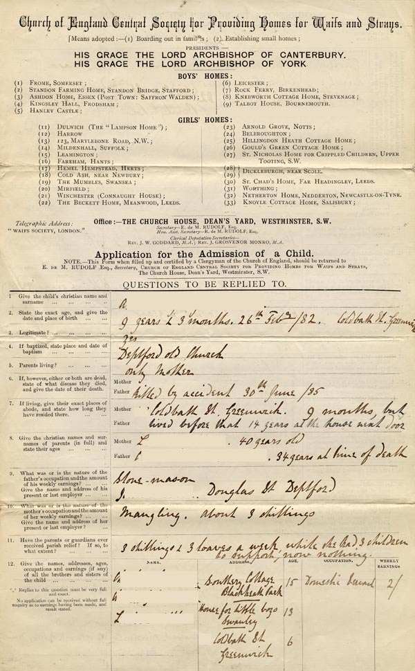 Large size image of Case 2835 1. Application to Waifs and Strays' Society 25 May 1891
 page 1