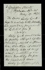 Image of Case 2835 2. Letter from Lady Gale 19 May 1891
 page 1