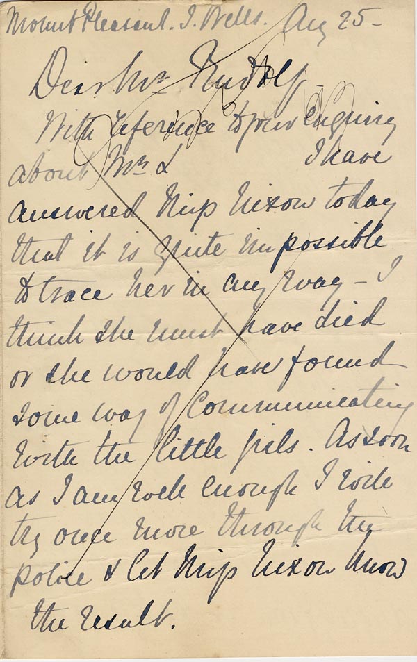 Large size image of Case 3271 2. Letter from Mr Drummond to Edward Rudolf   25 August 1892
 page 1