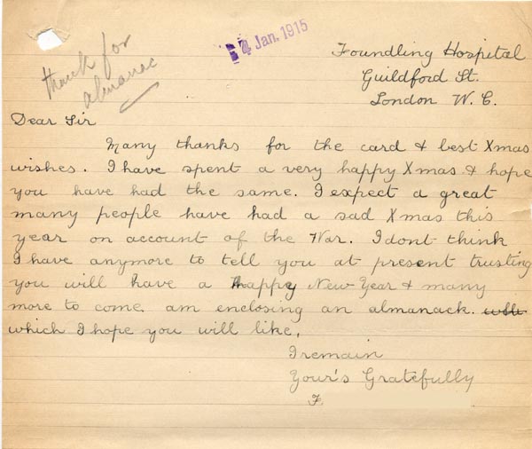 Large size image of Case 3271 55. Letter from F. to Edward Rudolf   c. 3 January 1915
 page 1