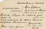Image of Case 3271 23. Memorandum from Hants County Asylum to Miss Gittens, Industrial Home, Fareham  12 August 1907
 page 1