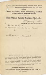 Image of Case 3271 30. Letter from West Sussex County Asylum to Edward Rudolf  21 January 1909
 page 1