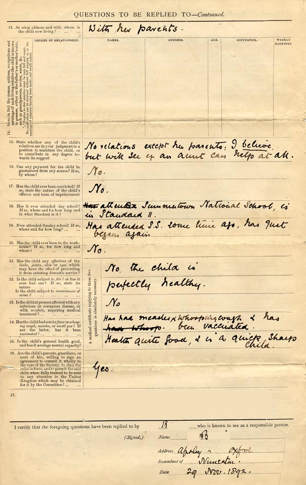 Large size image of Case 3392 1. Application to Waifs and Strays' Society 29 November 1892
 page 2