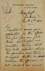 Image of Case 3392 3. Letter from the Dorking Ladies Association for the Care of Girls 3 December 1892
 page 1