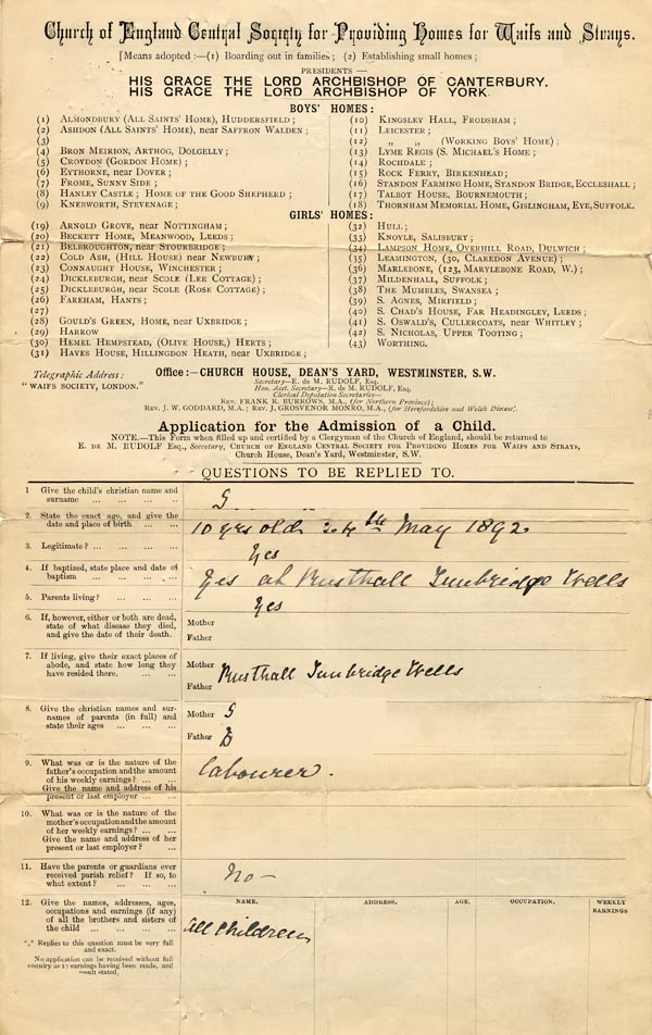 Large size image of Case 3574 1. Application to Waifs and Strays' Society 30 March 1893
 page 1