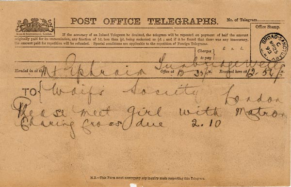 Large size image of Case 3574 2. Telegraph to Waifs Society 25 March 1893
 page 1