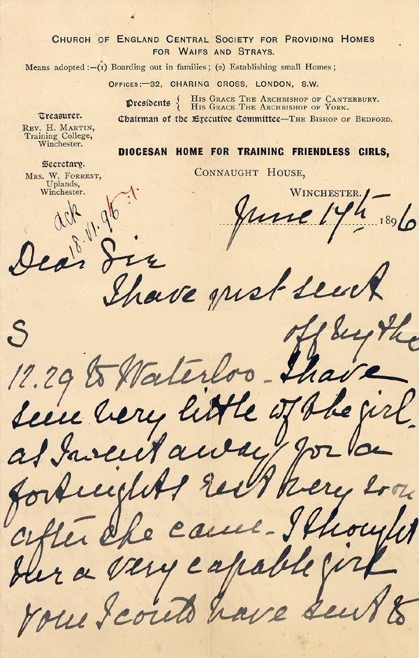 Large size image of Case 3574 12. Letter from Connaught House 17 June 1896
 page 1