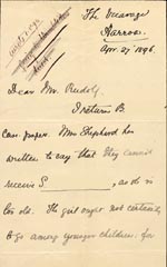 Image of Case 3574 4. Letter from the Vicarage at Harrow 27 April 1896
 page 1