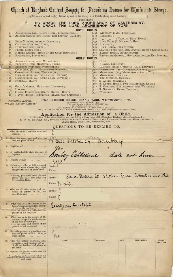 Large size image of Case 3622 1. Application to Waifs and Strays' Society (C) c. May 1893
 page 1